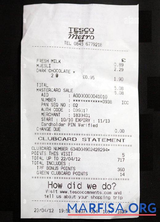 Downloadable Tesco retail payment check sample